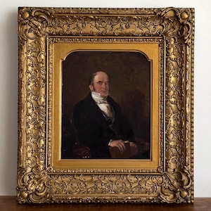 19th Century portrait oil painting, gentleman portrait, original antique oil painting, gold gesso framed
