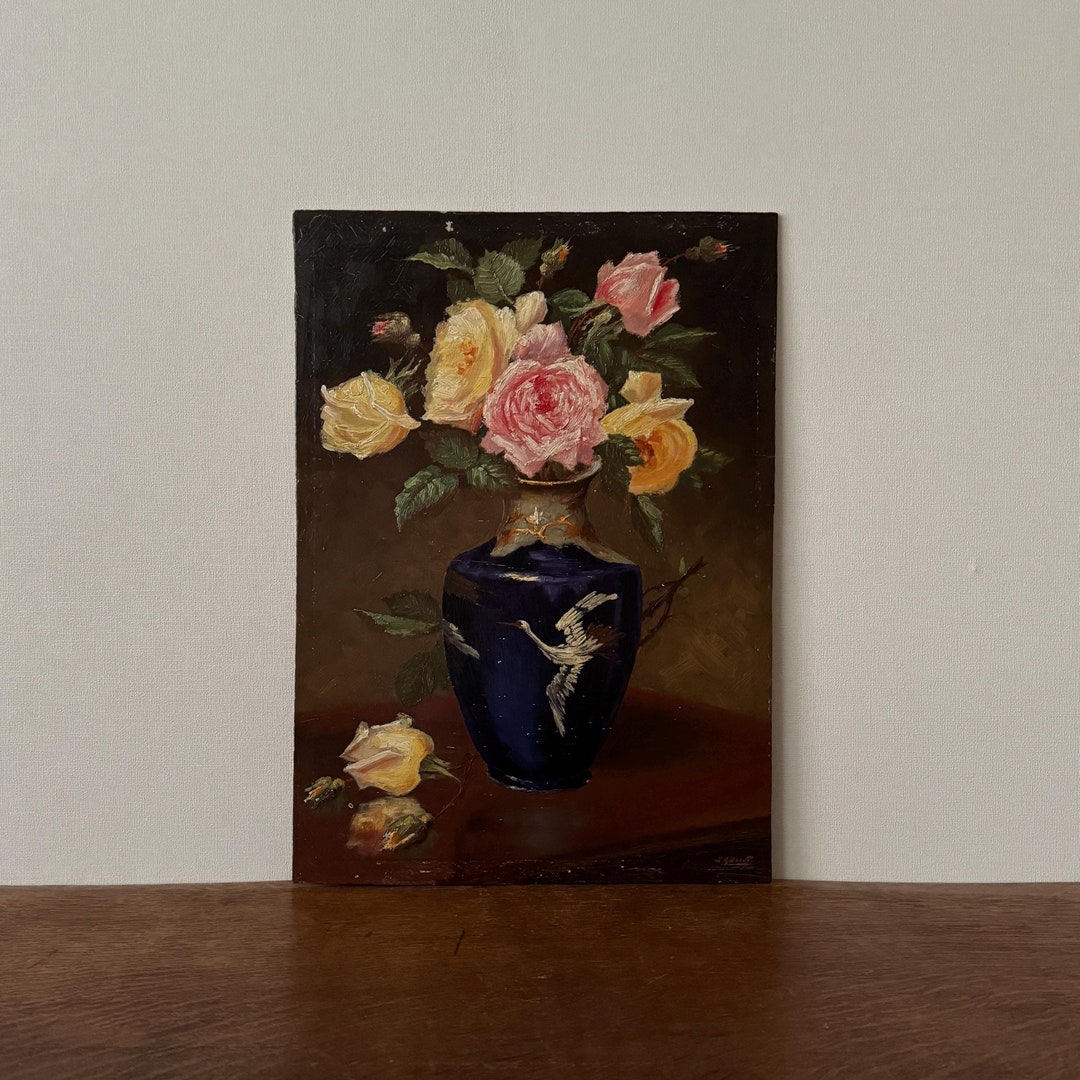 Antique Floral Still Life Oil Painting, Roses Painting, Dark Moody ...