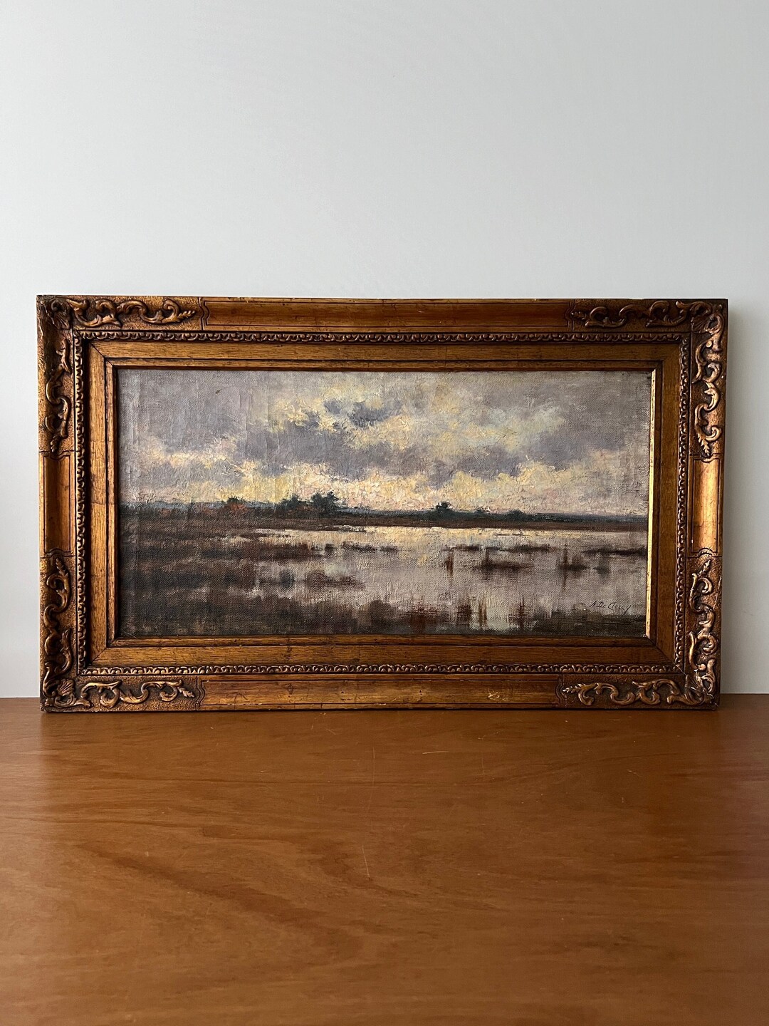 Antique Landscape Oil Painting, Moody Landscape, River Landscape, Water