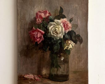 Antique Roses Oil Painting: Original Dutch