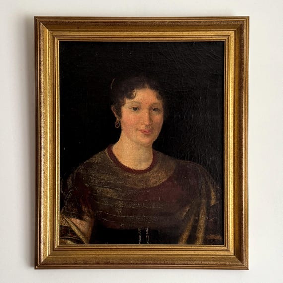 女性の肖像画 油彩 金色フレーム