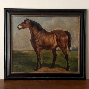 Antique horse portrait oil painting, horse oil painting, brown horse painting, original oil painting, 19th century painting, 1800s horse oil
