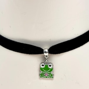 Black Velvet Choker Necklace with Enamel Frog Pendant