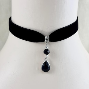 Gargantilla de terciopelo negro: colgante de lágrima, estilo gótico victoriano