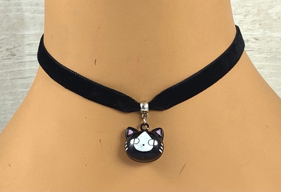 Choker Necklace With Cute Black Cat Bell Fashion -