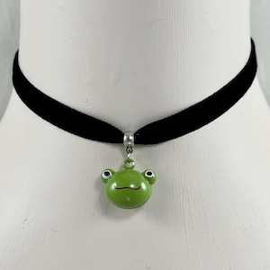Black Velvet Choker Necklace with Green Frog Bell Charm