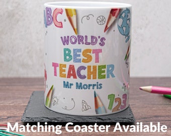 Personalised Teacher Mug, Thank you Teacher Gift, Custom Teacher Mug Gift from Student, End of Year Teacher Present, Worlds Best Teacher Mug