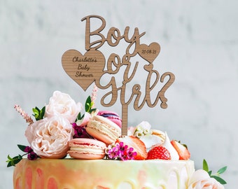Personalised Baby Shower Cake Topper, Wooden Gender Reveal Cake Decoration, Boy or Girl Cake Topper, Custom Gender Reveal Party Decor