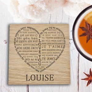 Personalised Engraved Wooden Coaster, I Love You Coaster, Birthday Gift for Her, Romantic Gift for Him, Valentines Day gift for partner,