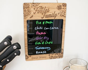 Personalised Wooden Engraved Meal Planner, Family Weekly Menu Board, Custom Daily Menu Board, Kitchen Menu Board Personalized, Menu Sign