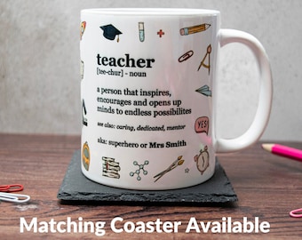 Personalised Teacher Mug, Thank you Teacher Gift, Custom Teacher Mug Gift from Student, End of Year Teacher Present, Teacher Noun Coffee Cup