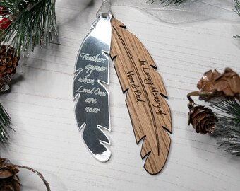 Personalised Memorial Christmas Ornament, Memorial Feather Ornament, Sympathy Gift, Remembrance Gift for Loss, Memorial Christmas Decoration