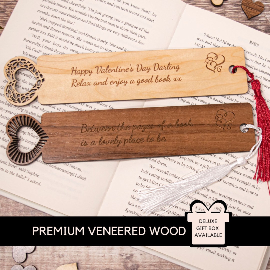 Personalised Engraved Wooden Heart Bookmark, Custom Gift for a Book ...