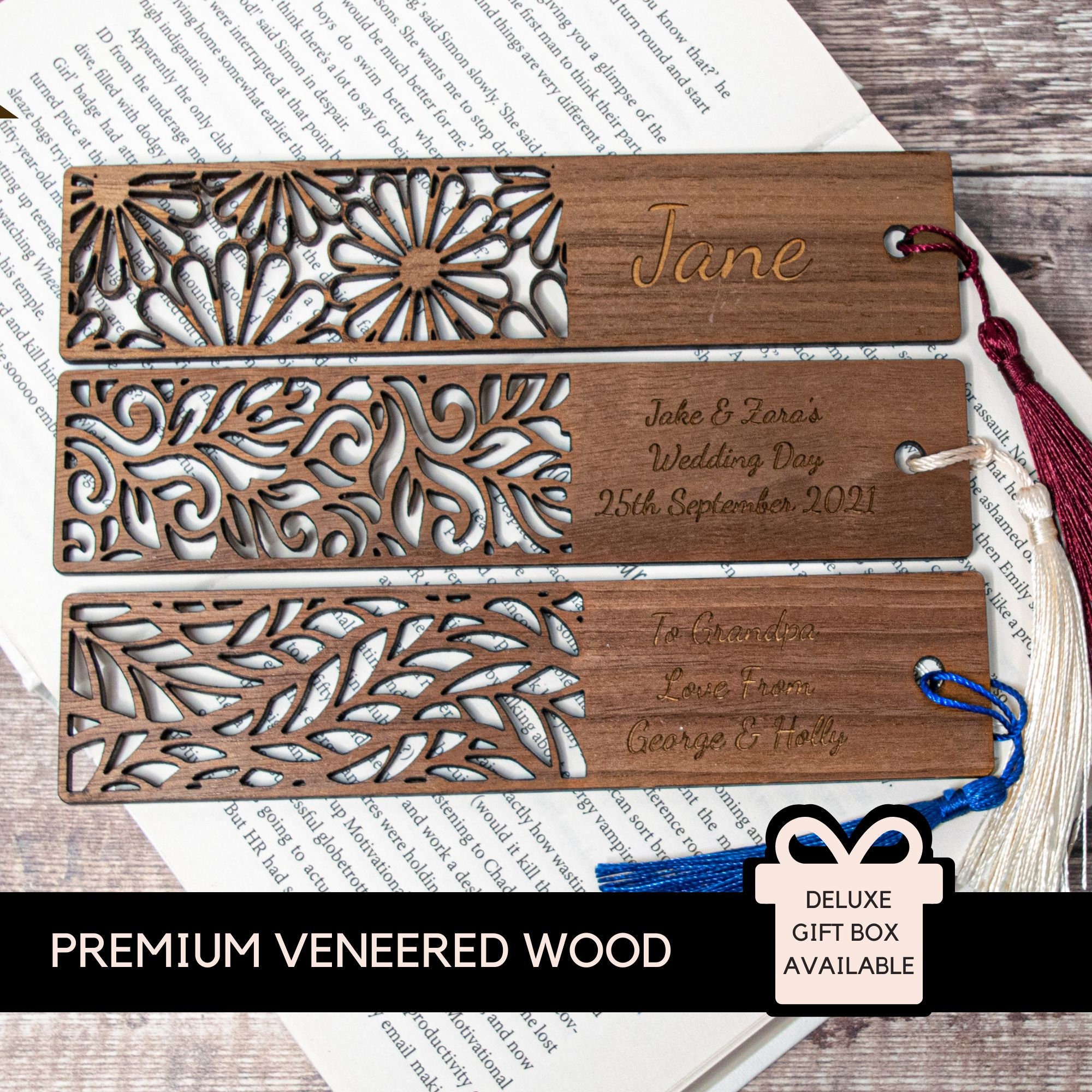 Soft Veneer Wood Bookmark Cut With Laser. 