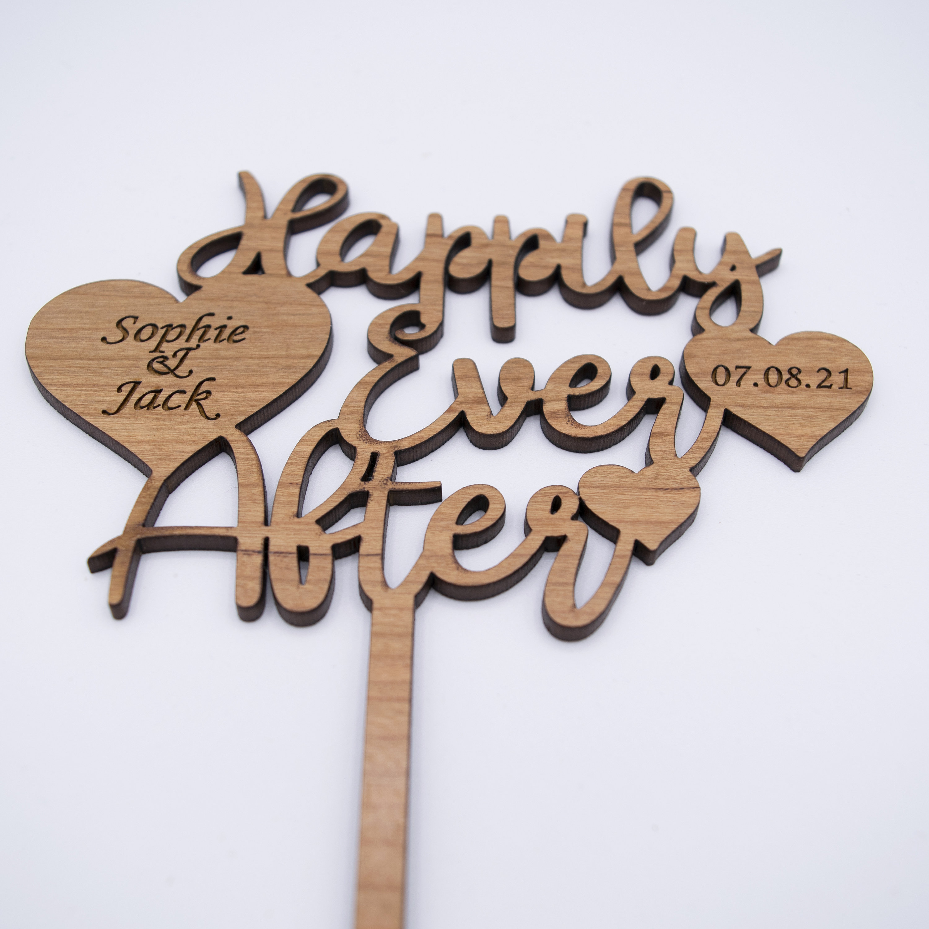 Wooden Wedding Cake Topper, Personalised Happily Ever After Wedding
