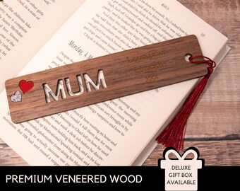 Personalised Wooden Bookmark for Mum, Custom Mother's Day Gift for Mum from Son, Birthday Gift for Mum from Daughter, Mothers Day Bookmark