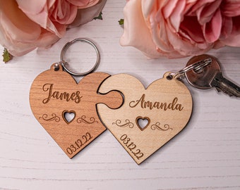 Personalised Valentines Day Keyring, Custom Couples Heart Shaped Keyring, Cute Couples Gift for Valentines, Matching Keychains for Couple