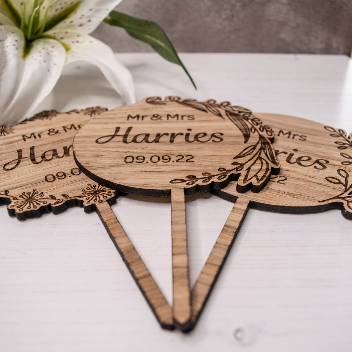 Rustic Wedding Cake Topper Personalised Wooden Cake Topper Etsy