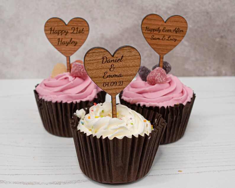 Personalised Wooden Cupcake Toppers Wedding Cupcake Toppers Etsy UK