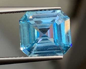 6.15 carat Blue zircon - Blue  zircon loose - Blue zircon ring - Emerald cut zircon