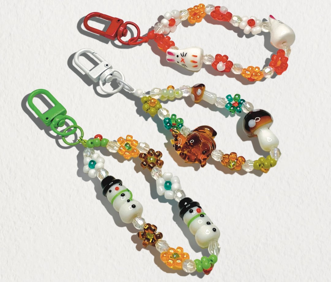 Handmade Winter Glass Bead Keychains Etsy
