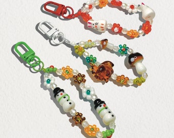 Handmade Winter Glass Bead Keychains
