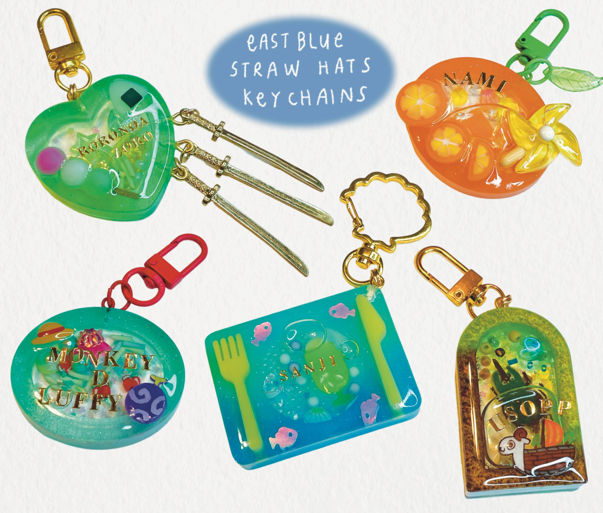 East Blue Straw Hat Keychains | Handmade Resin Charms