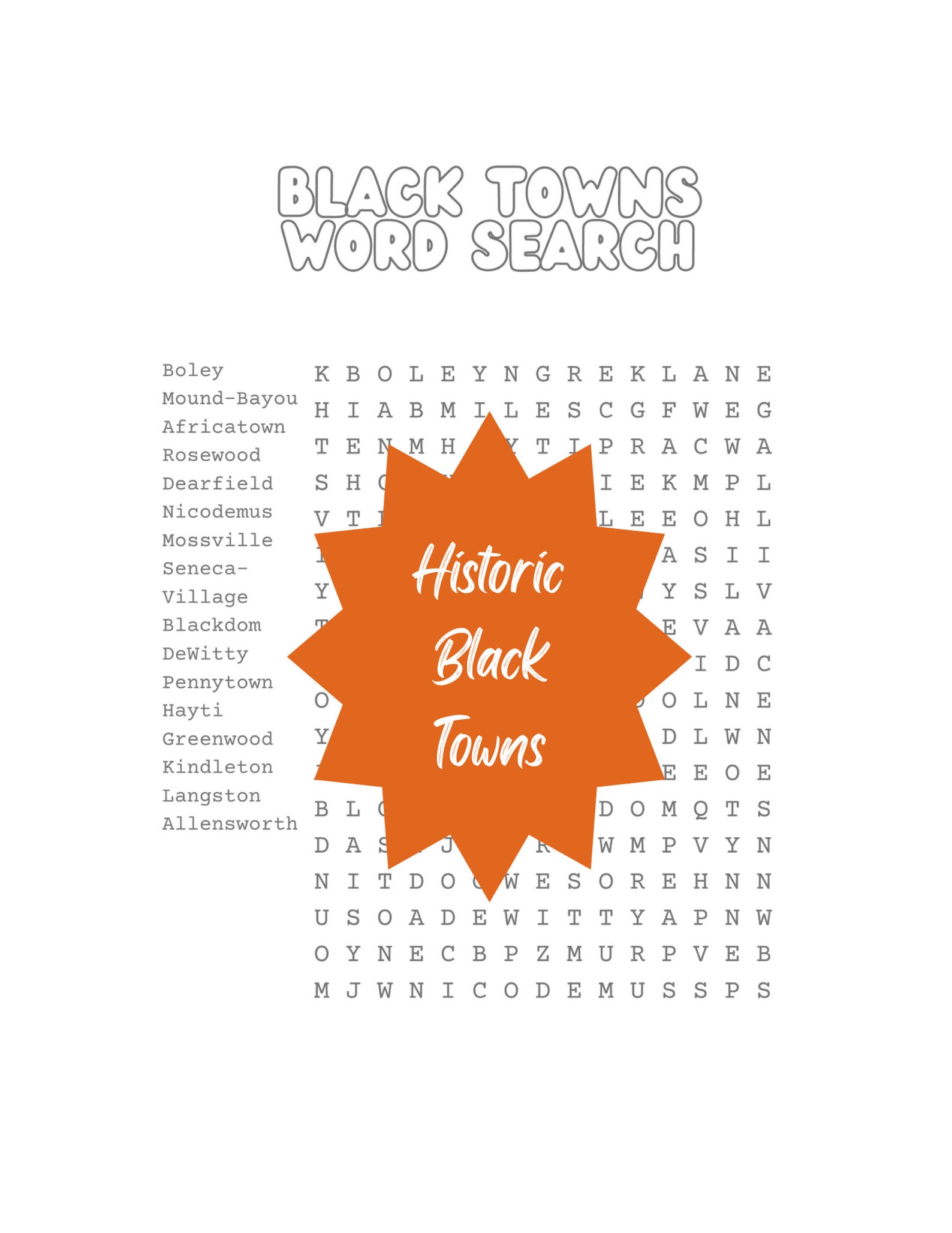Historic Black Towns Word Search Etsy