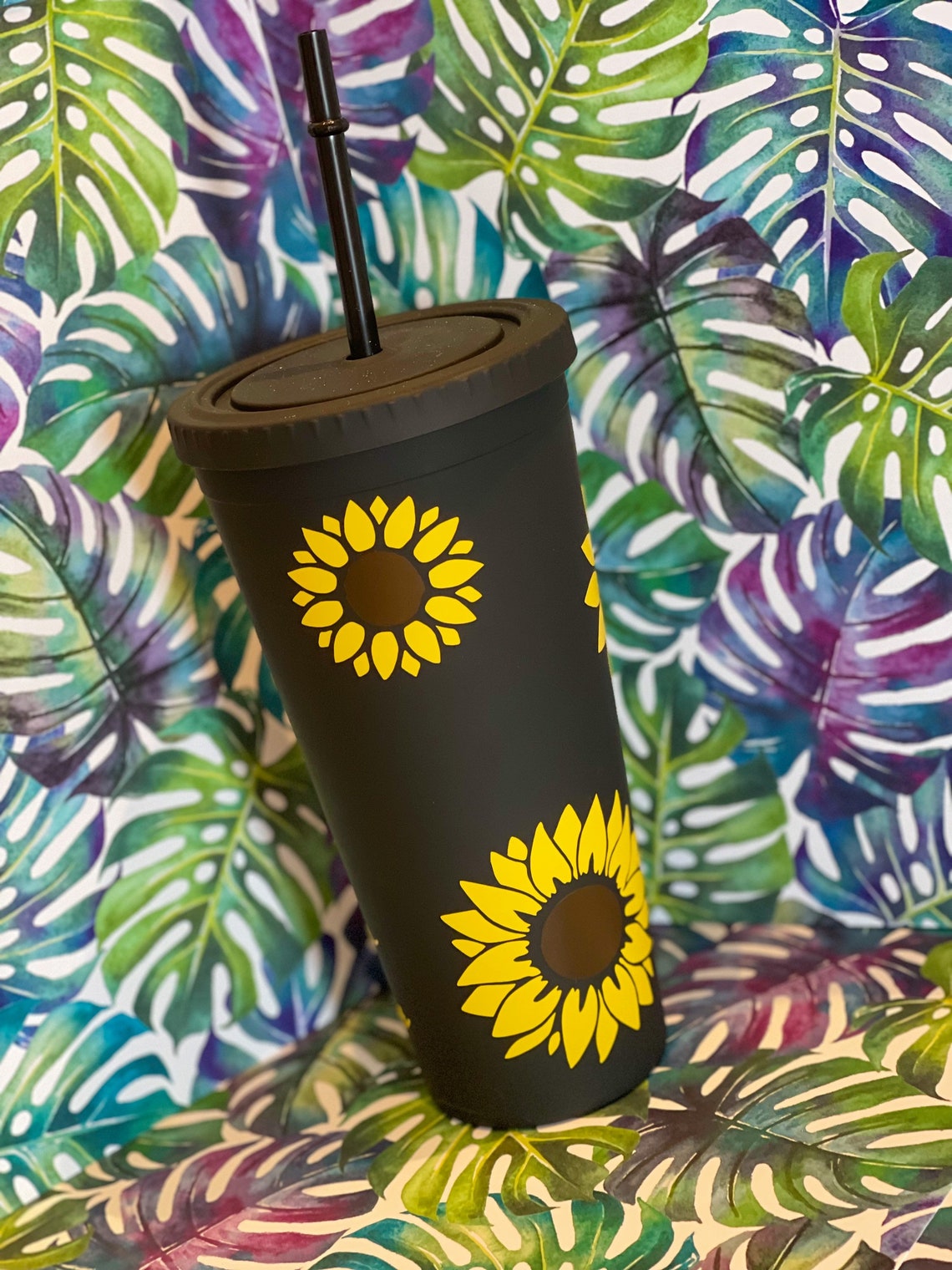 Customized Sunflower Matte 22oz Tumbler With Straw | Etsy