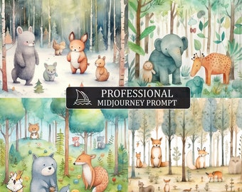 Adorable Forest Animals Midjourney Prompt, midjourney prompt, Midjourney guide, prompts, Customizable prompt, v4 V5 ai prompt, children book
