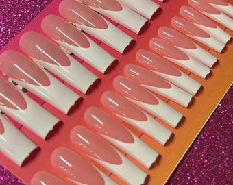 Uñas francesas blancas extra largas de tamaño 0-11