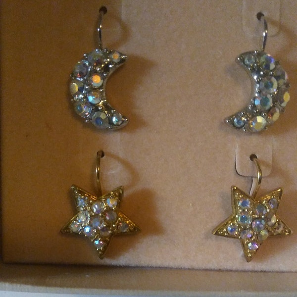 Kirk's Folly Vintage Earrings, Silver Tone Moons (Stars Sold Out)