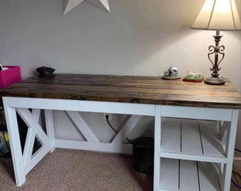 Handcrafted Desk with Shelves, Real Wood, Custom Farmhouse Desk