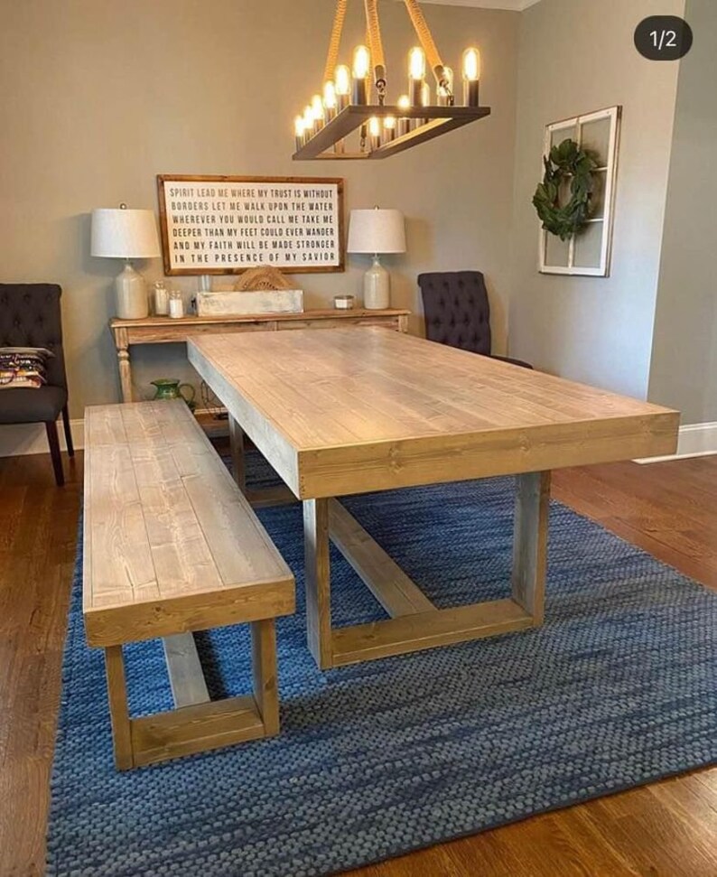 Handmade Modern Farmhouse Dining Table W/ Bench - Etsy