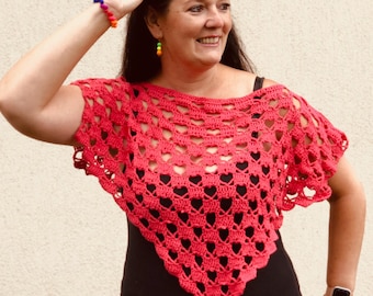 How to crochet Sweetheart Small Poncho for very beginners, written pattern, instant PDF, many supportive photos