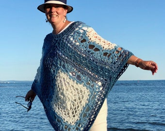 How to crochet 4 Squares Mandala Poncho for advanced beginners, written pattern, instant PDF, many supportive photos