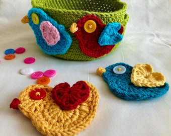 How to crochet Birdie Basket, Easter Basket, Bird Decorations, Bird Application - GREAT OFFER, easy pattern for beginners, instant PDF