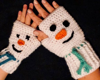 How to crochet SnowMen Wrist Warmers - kids and woman size, GREAT OFFER, easy pattern for beginners, photos and instructions, instant PDF