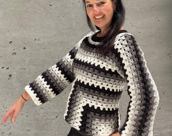 Granny Sweater with Color Contrasts and Geometric Patterns (PDF pattern)