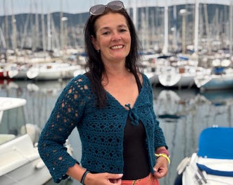 Crochet "Petrol Blue Softness" Cardigan / Vest / Summer Sweater / Papatya Angora Merino Yarn