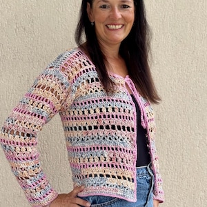 Crochet Cardigan INKA timeless Pattern: Variegated Yarn, Airy Lace (PDF Pattern)