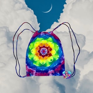 Tie dye Rainbow Mandala Drawstring Bag