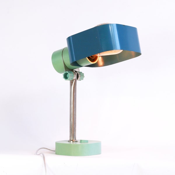 lampe de bureau soviétique vintage - éclairage de table abat-jour bleu, détails verts | Lampe de bureau soviétique réglable | Lampe de l'Union soviétique de l'URSS. Lampe de bureau rétro