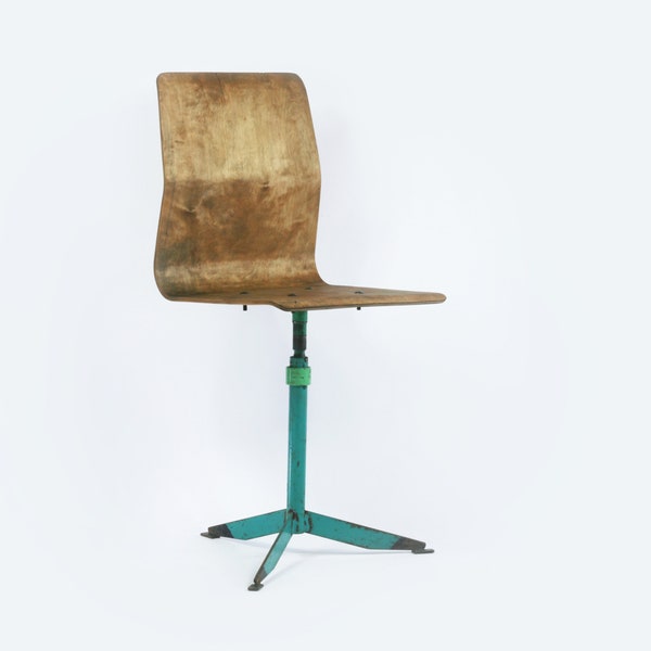Industrial furniture - industrial stool / chair | Vintage Soviet Union USSR factory stool | Adjustable work stool with wood seat