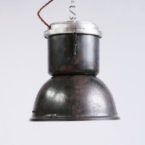 Vintage USSR Industrial Pendant Lamp: Rustic Patina Steel Lighting