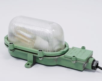 Vintage Green Industrial Bulkhead Wall Lamp | USSR Outdoor Lighting