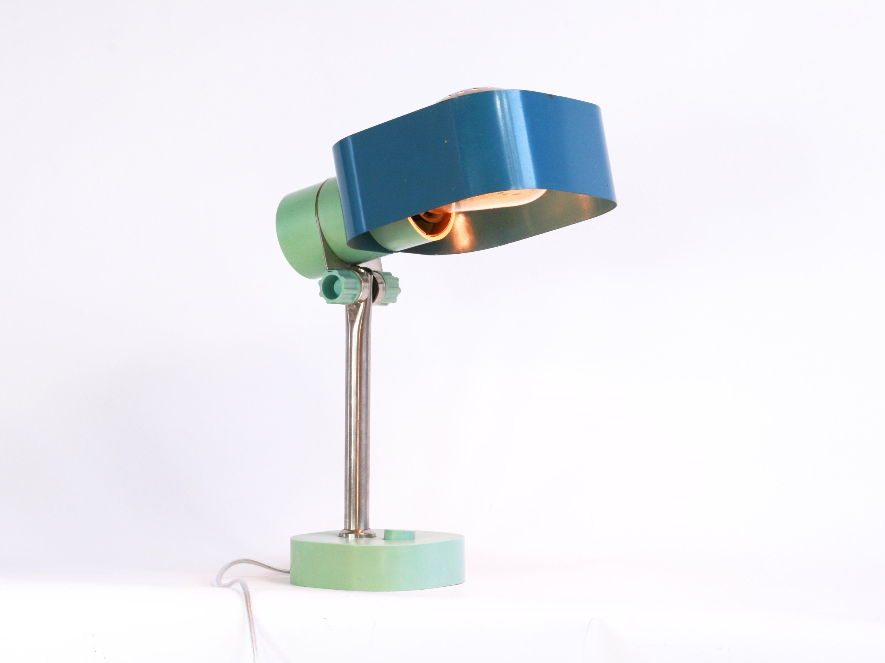 lampe de bureau soviétique vintage - éclairage table abat-jour bleu, détails verts | lampe réglable l'union l'urss. rétro
