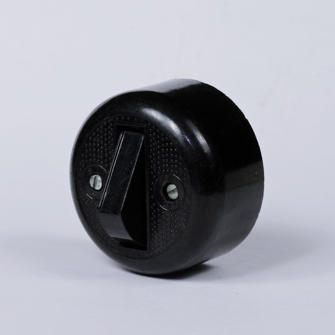 Vintage Bakelite Light Switch Round Black Industrial Light Etsy
