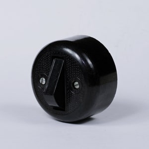 Vintage Bakelite Light Switch: Round Black USSR Industrial Decor