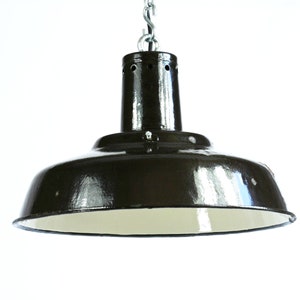 Vintage USSR Industrial Pendant Lamp: Black Enamel Shade, Restored